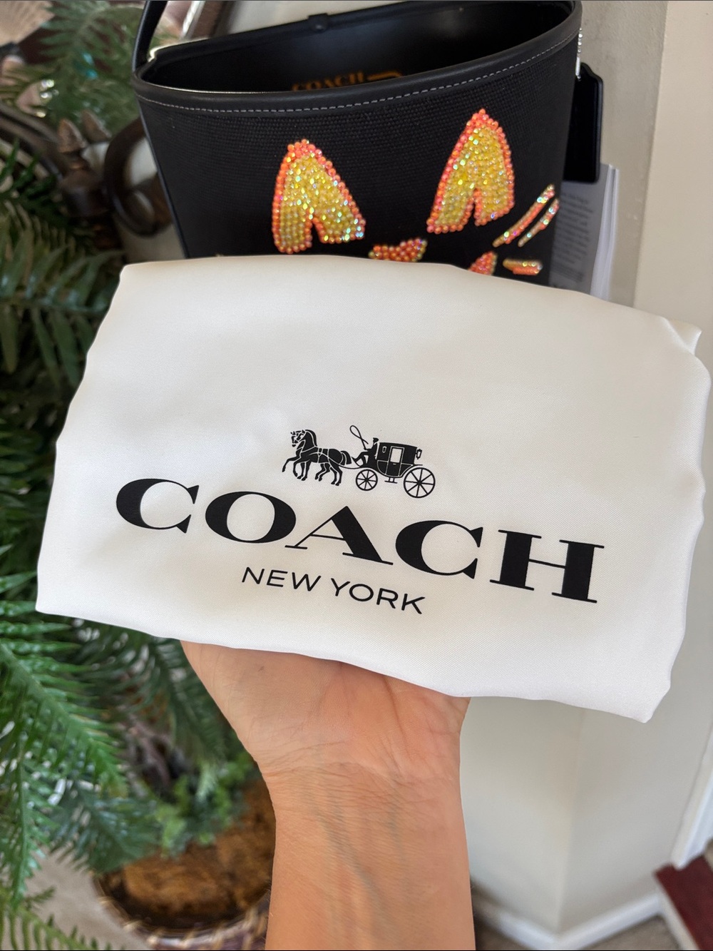 NWT Coach CUSTOM Trick Or Treat Bucket Halloween Cotton Leather Black Cat Tote - Picture 8 of 13